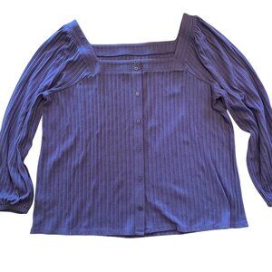 LOFT Ribbed Purple Blouse Women Mock Neck Knit Top Cozy Workwear